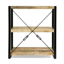 Brinkley Modern Industrial Handcrafted 3 Shelf Mango Wood Shelving Unit Natural/Black - Christopher Knight Home -Furniture Haven Sales GUEST e3bd5a0c 9313 462e 86e1 ce4487166af5