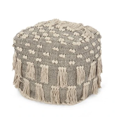 Hawley Handcrafted Boho Fabric Cube Pouf With Tassels Ivory - Christopher Knight Home 5 Hawley Handcrafted Boho Fabric Cube Pouf With Tassels Ivory - Christopher Knight Home - Image 3