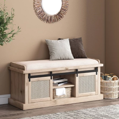Niemi Rustic Storage Bench With Cushion Beige/ Natural/Black - Christopher Knight Home 3 Niemi Rustic Storage Bench With Cushion Beige/ Natural/Black - Christopher Knight Home
